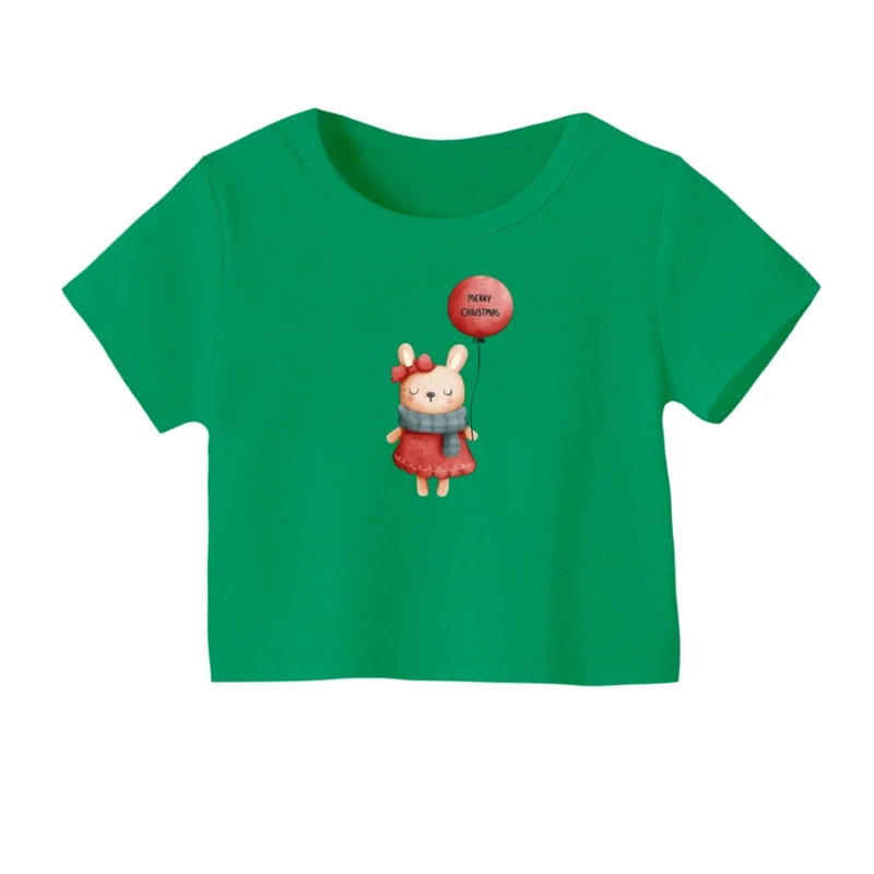 کراپ‌ تی‌شرت آستین کوتاه زنانه مدل خرگوش بادکنک