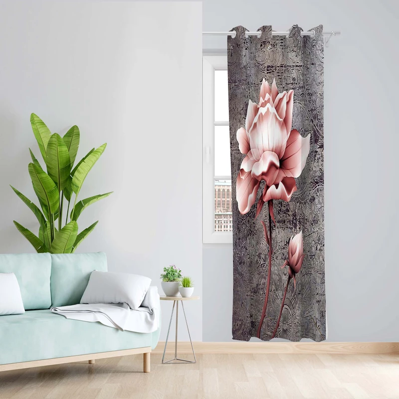 پرده طرح گل مدل مخمل پانچی کد 5486L z سایز 140x200 سانتی متر