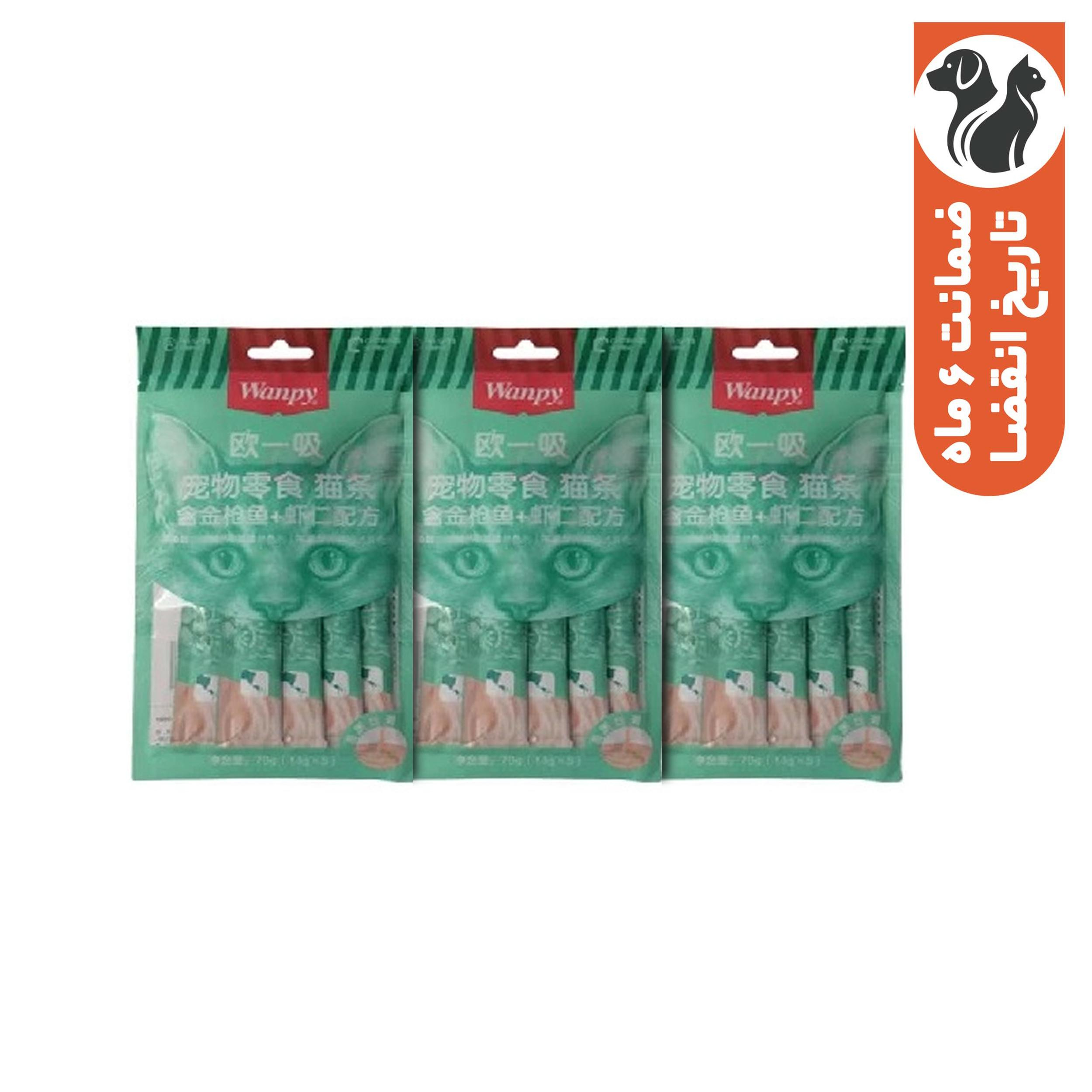 بستنی ونپی گربه مدل سبز ماهی تن و میگو وزن 70 گرم بسته 3 عددی