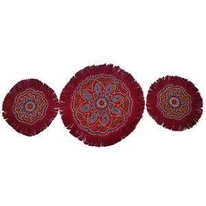 ست 3 تکه رومیزی سوزن دوزی مدل ترنج خورشیدی کدSR300