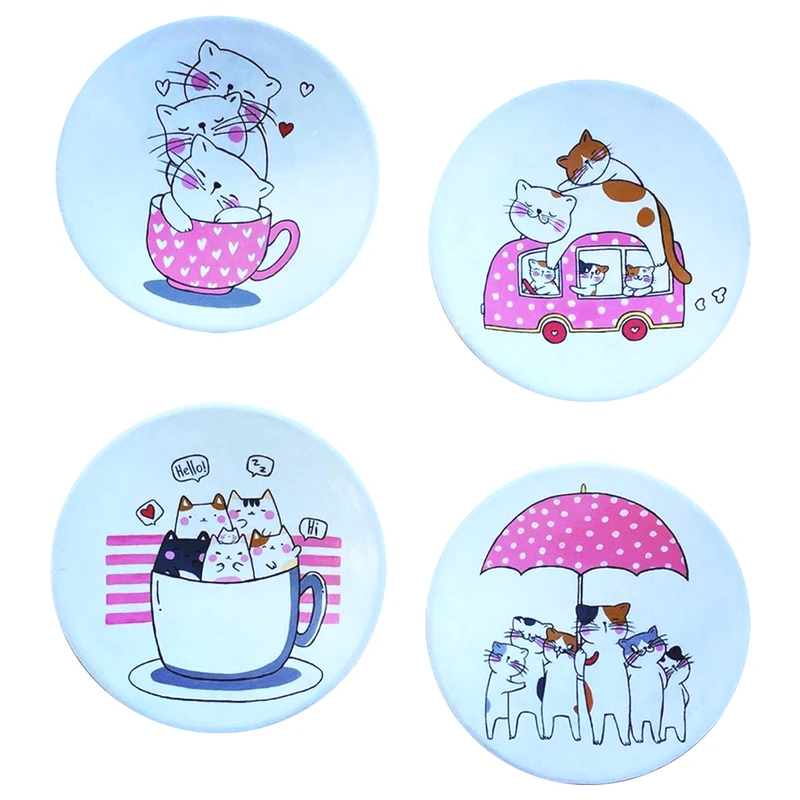 بشقاب دیوارکوب سفالی طرح گربه ها کد 092 مجموعه 4 عددی