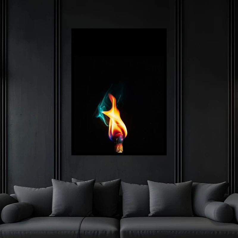 تابلو بکلیت طرح کبریت و آتش مدل B-bu6827 فریم مشکی