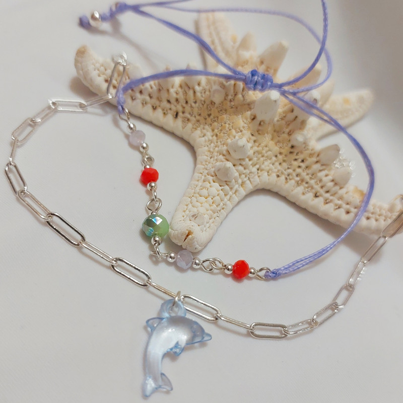 پابند زنانه مدل دلفین و مهره ای مجموعه 2 عددی