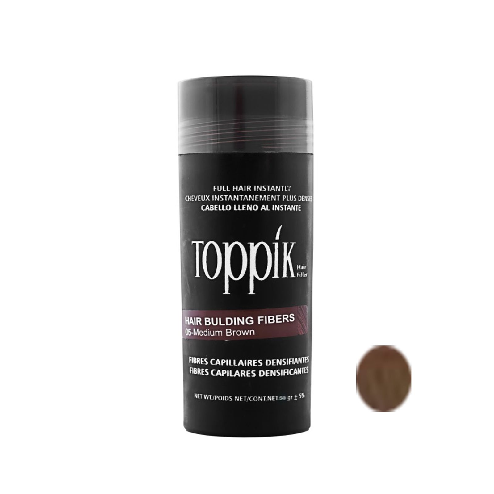 پودر پرپشت کننده مو تاپیک هیر فیلر کد 05 وزن 50 گرم رنگ قهوه ای متوسط -  - 1