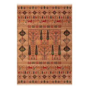 فرش ماشینی 700 شانه فرش بزرگمهر زمینه گندمی حاشیه گندمی مدل ۷۸۱۱۹