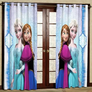 پرده مدل کارتون السا و آنا مخمل پانچی کد 1165L سایز 140x280 سانتی متر