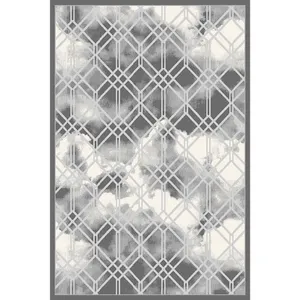 فرش ماشینی ساوین طرح مدرن کد 7440 زمینه نقره ای روشن