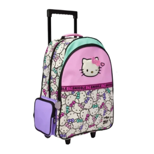 کوله پشتی چرخدار مدرسه اسمیگل مدل Hello Kitty 3D