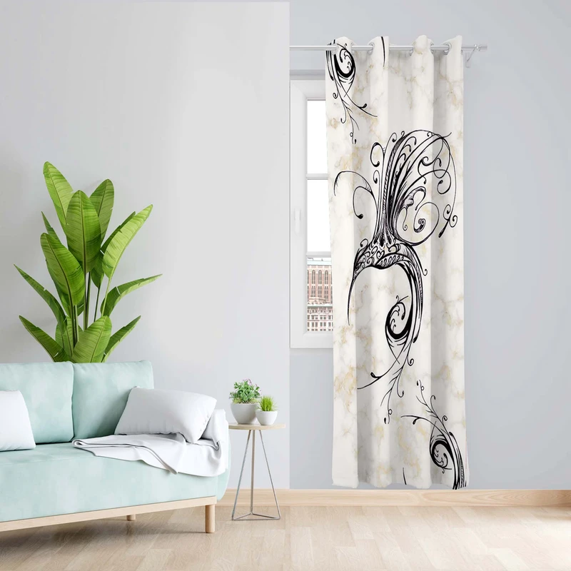 پرده طرح پرنده مدل مخمل پانچی کد 5295R z سایز 140x200 سانتی متر