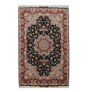 فرش دستباف زرع و نیم طرح نقش علیا مدل کتیبه ای تبریز چله ابریشم کد 8982