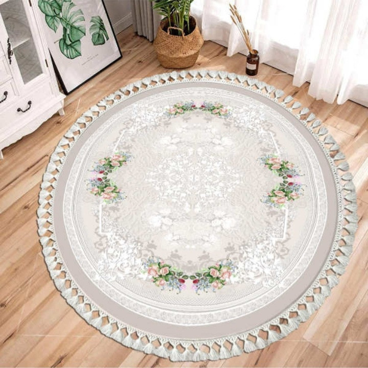 فرش پارچه ای مدل ترمزدار دایره کد M1 زمینه طوسی