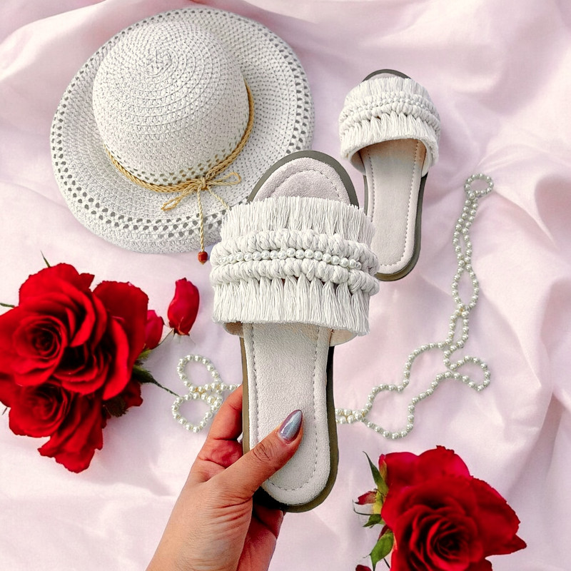 صندل زنانه مدل مکرومه کرم