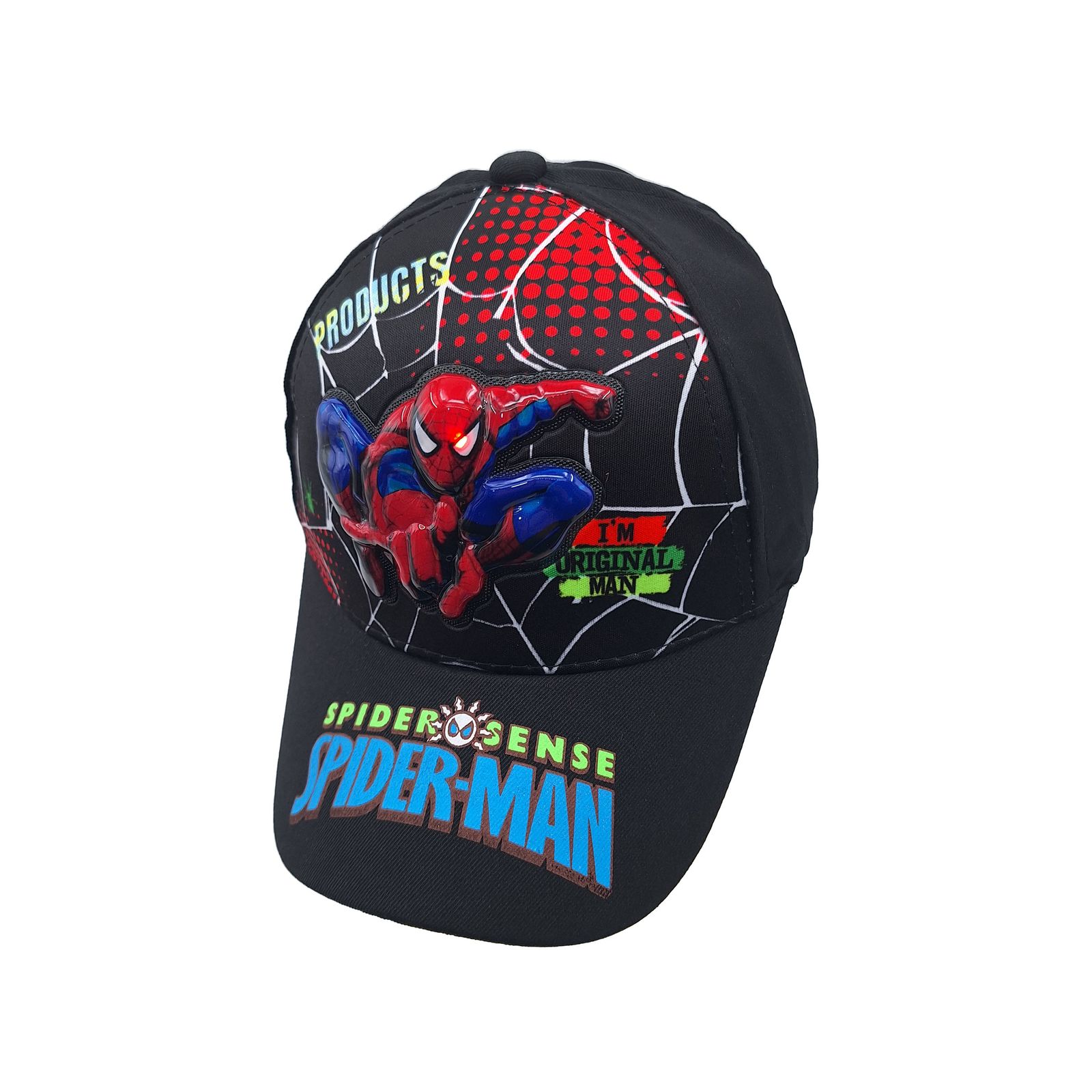 کلاه کپ پسرانه مدل مرد عنکبوتی چراغدار کد 1144 رنگ مشکی -  - 1