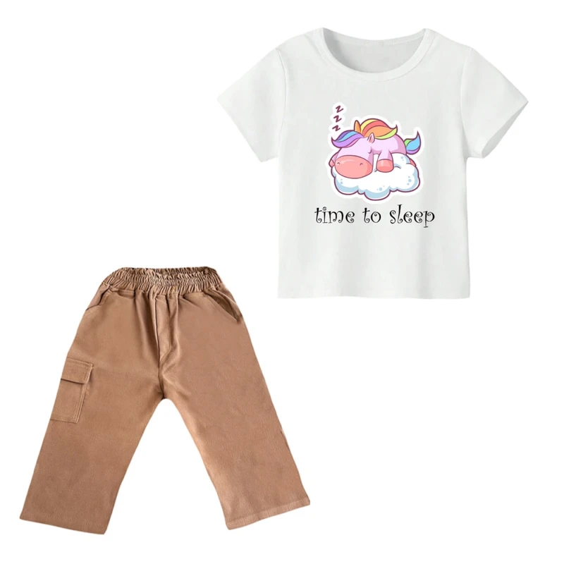 ست تی شرت و شلوارک دخترانه مدل یونیکورن کد ۳