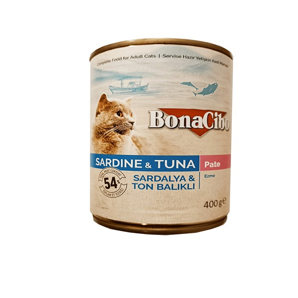 کنسرو گربه بوناسیبو مدل ماهی ساردین و تن وزن 400 گرم