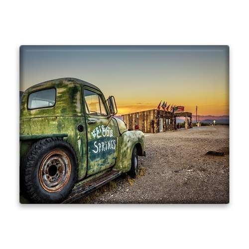 کاشی اطلس آبی طرح ماشین کلاسیک و ایستگاه در صحرای موهاوی مدل T1010 