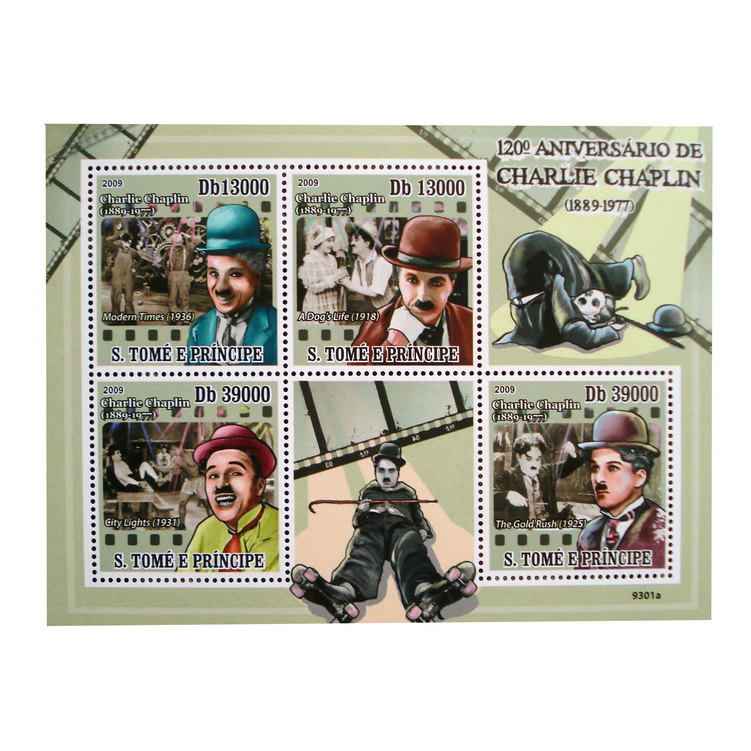 تمبر یادگاری مدل چارلی چاپلین کد F-916 مجموعه 4 عددی