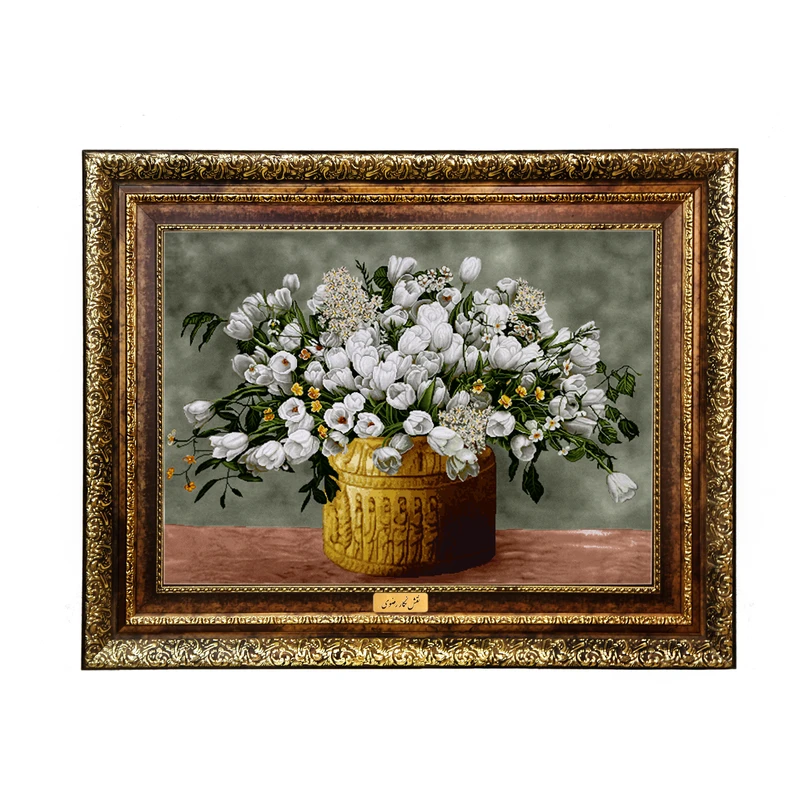 تابلو فرش ماشینی نقش نگار رضوی طرح گل کد 2163H