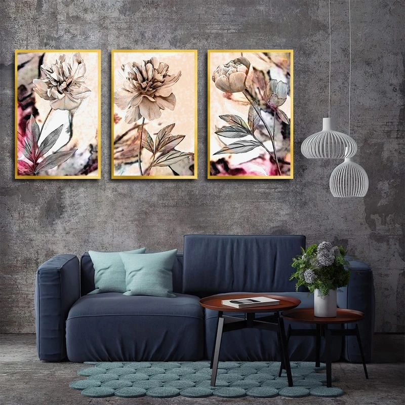 تابلو بکلیت طرح نقاشی گل رنگی مدل T-2444 مجموعه 3 عددی