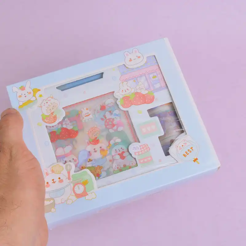 چسب نواری مدل واشی طرح دخترانه به همراه برچسب و کاتر بسته 16 عددی