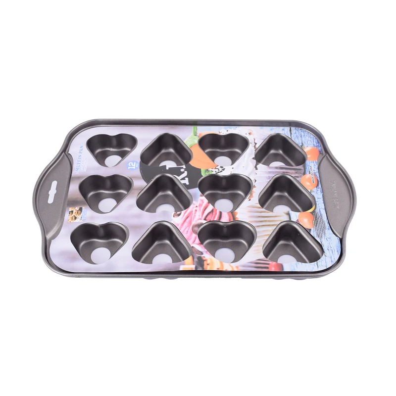 قالب کیک مدل مافین قلبی کف جدا 12 خانه