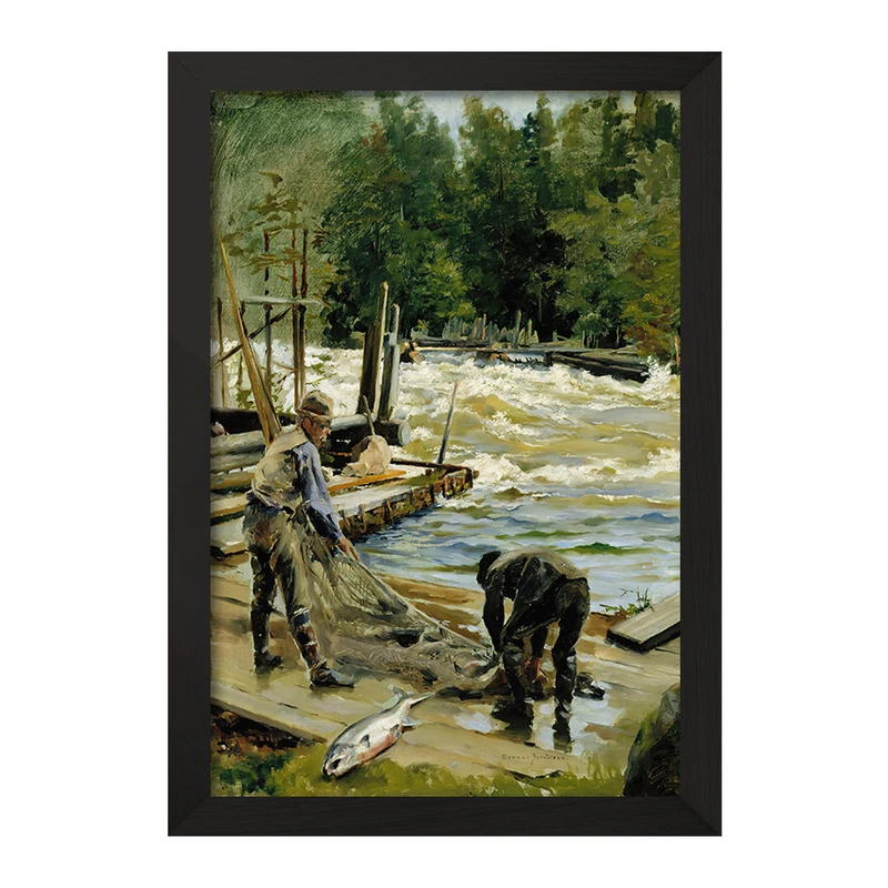 تابلو خندالو مدل نقاشی ماهیگیری ماهی قزل آلا اثر گونار برنتسون کد F12122