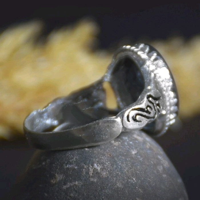 انگشتر نقره مردانه مدل سنگ حدید صینی طرح یاعلی کد 22