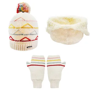 ست کلاه و شال گردن و دستکش بافتنی بچگانه تارتن مدل 15039 رنگ کرم