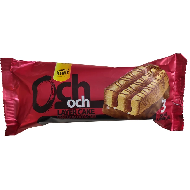 کیک 3 لایه با روکش کاکائو اوچ اوچ بنیس - 70 گرم بسته 24 عددی
