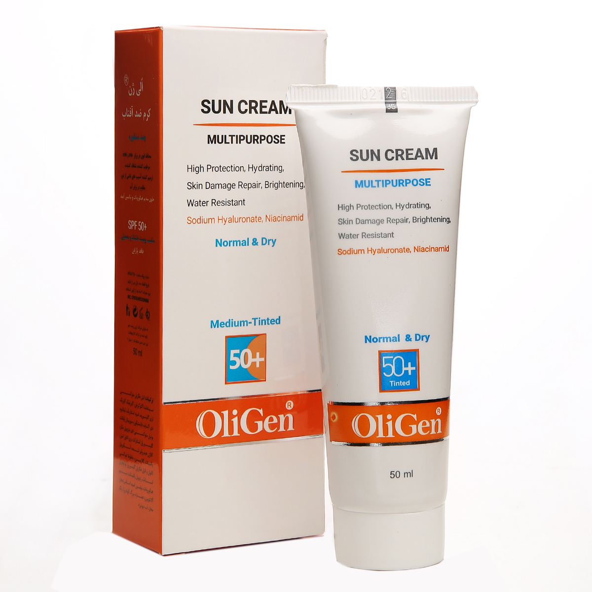 کرم ضد آفتاب رنگی الی ژن SPF 50 مدل M_T_D مناسب پوستهای خشک و معمولی حجم 50 میلیلیتر