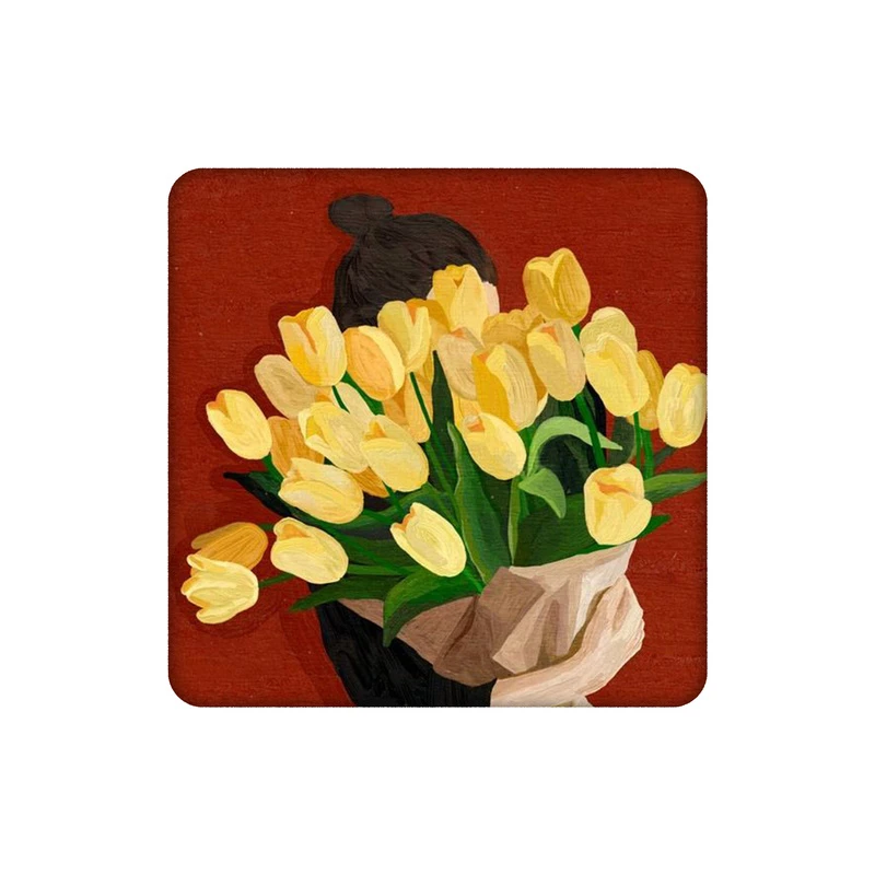 زیرلیوانی طرح دسته گل لاله ی زرد کد 4711435