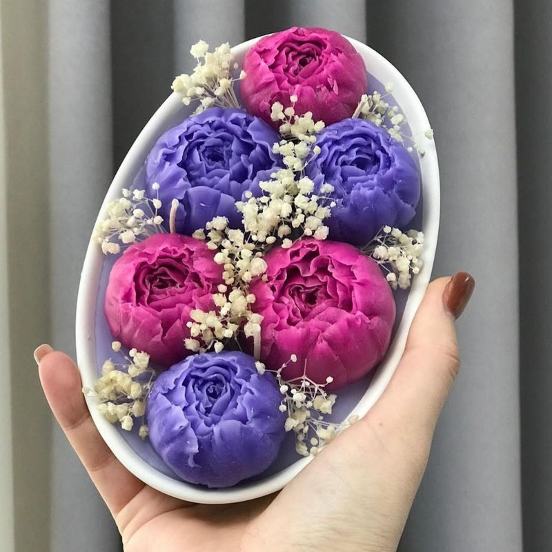 قالب شمع کوشا مدل رز پیونی مجموعه 3 تایی