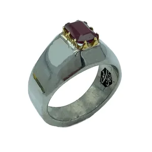 انگشتر نقره مردانه مدل دستساز مزین شده به جواهر یاقوت افریقایی اصل و طبیعی