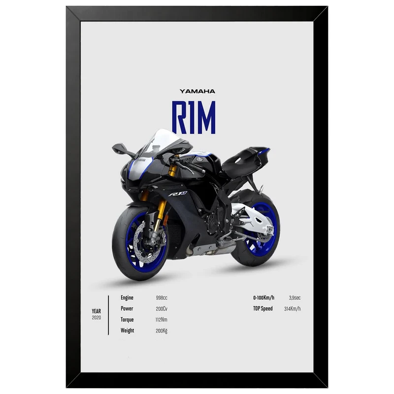 تابلو بکلیت طرح موتور سنگین یاماها Yamaha R1M مدل B-az1050 فریم مشکی