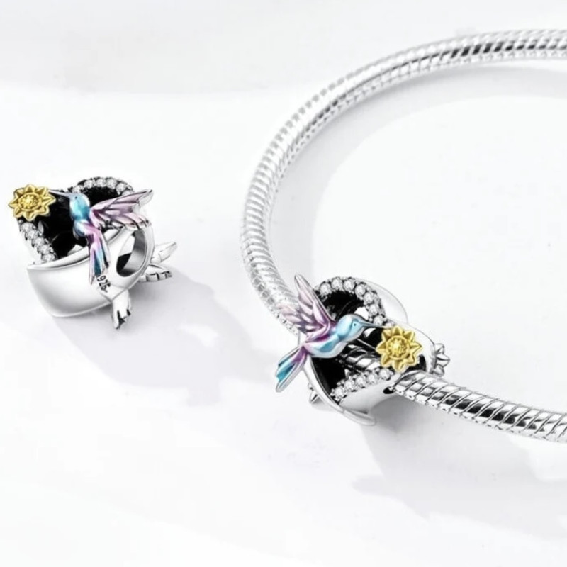 آویز گردنبند نقره زنانه پاندورا مدل Humming bird in heart 65131