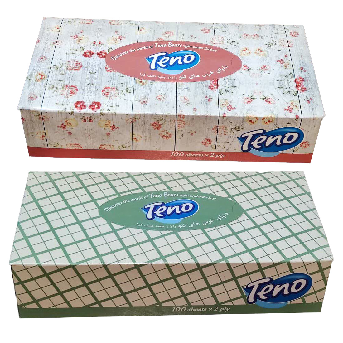 دستمال کاغذی  100 برگ دولایه تنو مدل B01 مجموعه 2 عددی