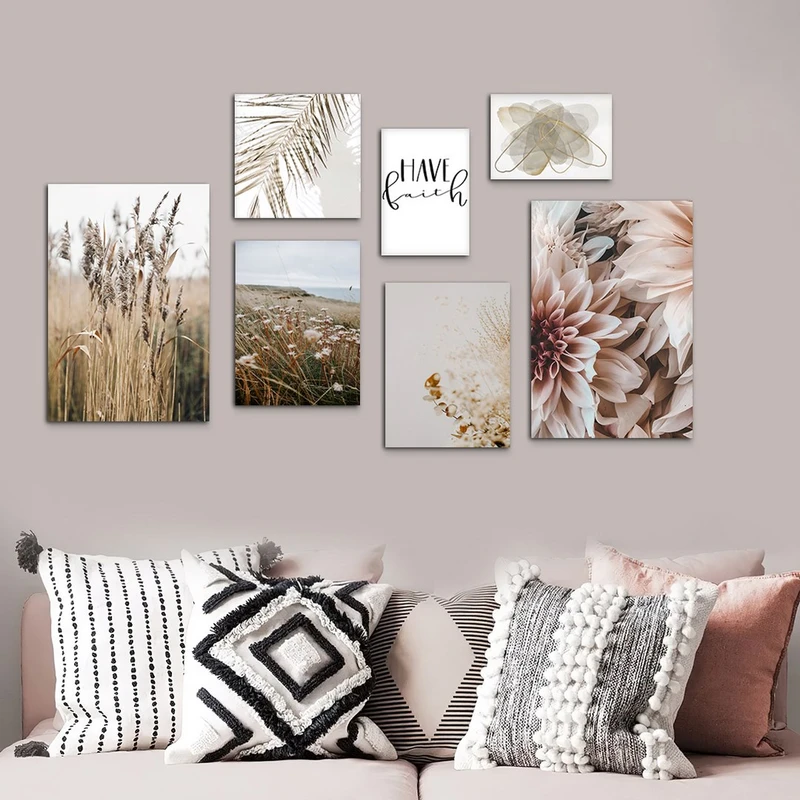 تابلو شاسی بکلیت طرح نیزار و گل صورتی مدل SH-1039 مجموعه 7 عددی