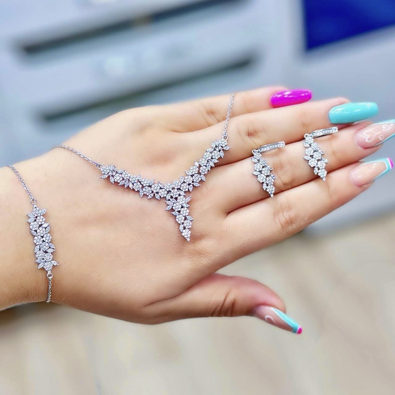 نیم ست نقره زنانه مدل فلاور و گندم کد BF4