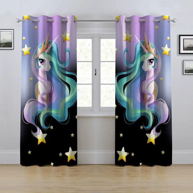 پرده مدل پانچی کودکانه یونیکورن سایز 280x145 سانتی متر