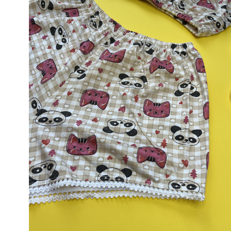 ست نیم تنه و شلوارک زنانه مدل گربه و پاندا به همراه چشم بند