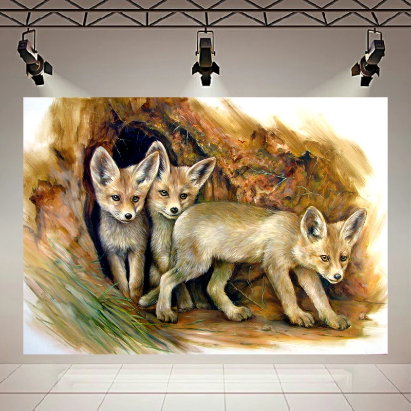  تابلو بوم طرح مخمل نقاشی بچه روباه  کد PD2001