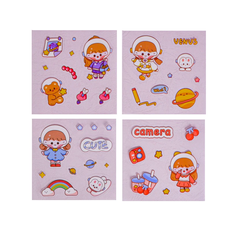 برچسب مدل برش خورده طرح دختر فضانورد کد 01 بسته 4 عددی