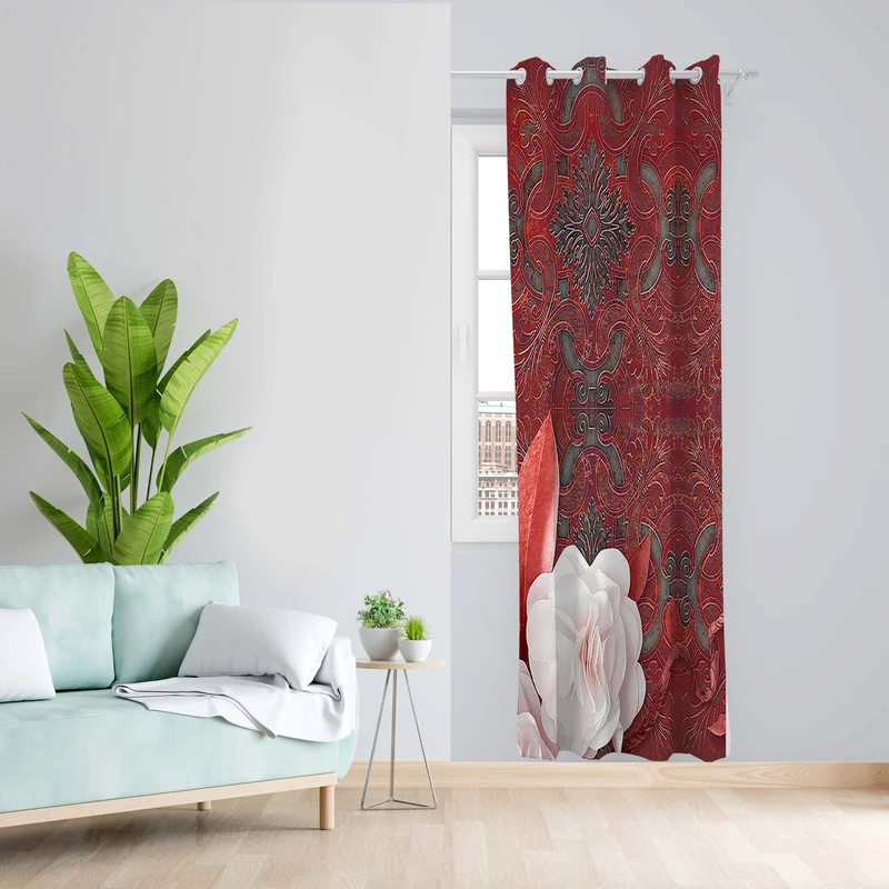 پرده طرح گل مدل مخمل پانچی کد 5352L z سایز 140x200 سانتی متر