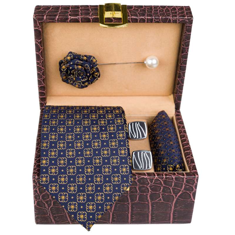 ست کراوات و دستمال جیب و دکمه سردست و گل کت مردانه جیان فرانکو روسی مدل GF-PO2311RE-BOX