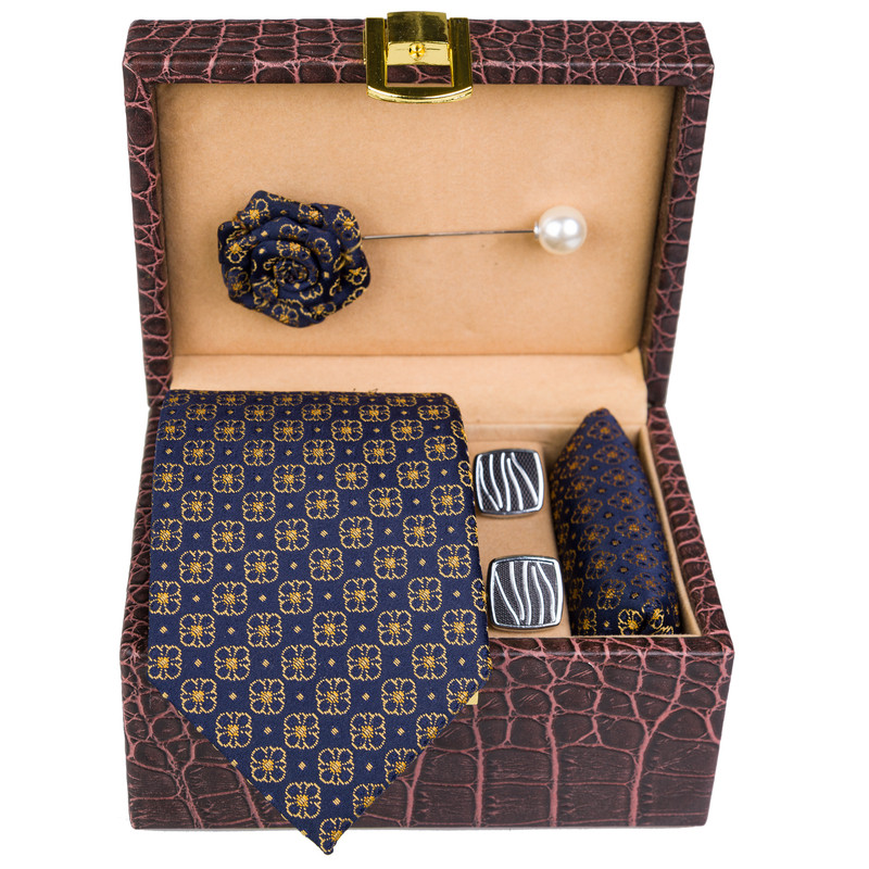 ست کراوات و دستمال جیب و دکمه سردست و گل کت مردانه جیان فرانکو روسی مدل GF-PO2311RE-BOX