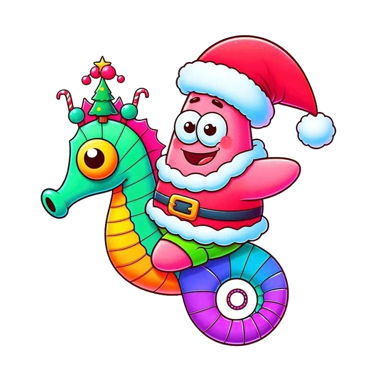 استیکر پارچه و لباس پاد آفرین مدل کریسمس طرح پاتریک و باب اسفنجی کد S3209