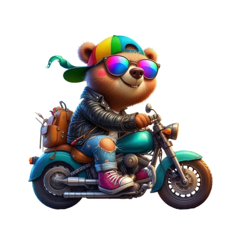 استیکر پارچه و لباس پاد آفرین مدل کارتونی خرس موتور کد 2226