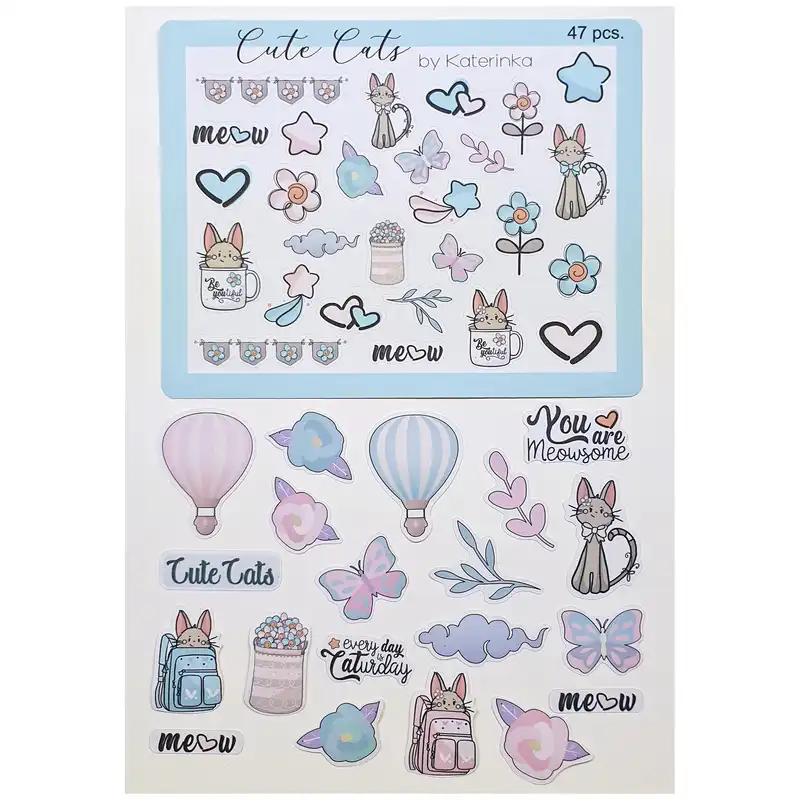 برچسب کاترینکا طرح برش خورده بولت ژورنال و اسکرپ بوک مدل Cute Cats بسته 47 عددی