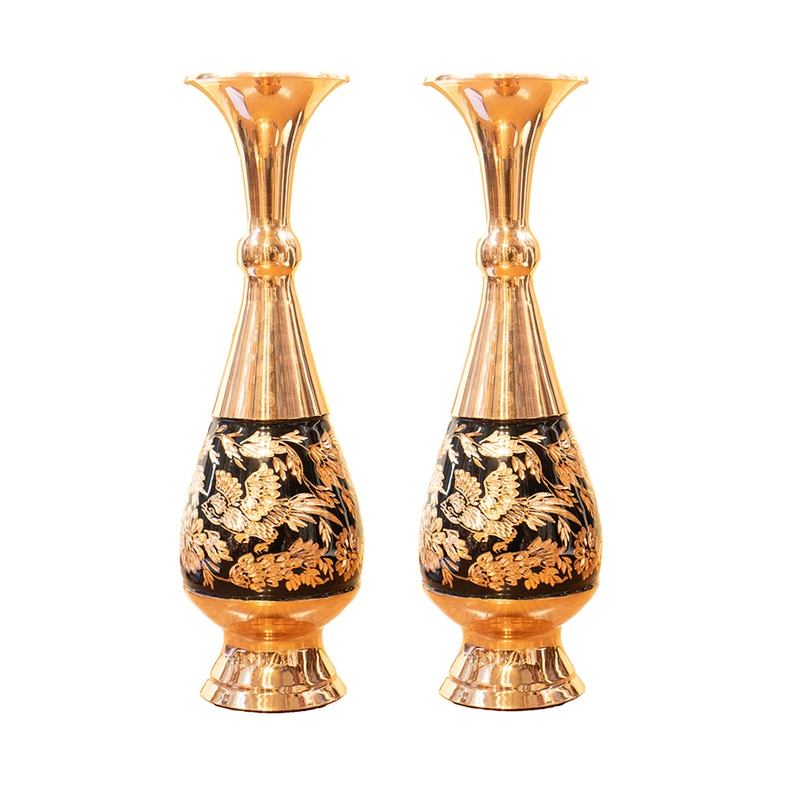 گلدان مسی صنایع دستی فاخر مدل نیمه الماس تراش دو الماسه طرح صراحی کد 30p8half بسته 2 عددی