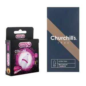 کاندوم چرچیلز مدل Ultra Thin بسته 12 عددی به همراه کاندوم شادو مدل Collar